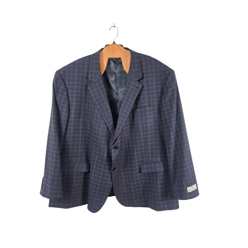 Oak Hill Sport Coat Mens 4XL 58/60 Plum Navy Plaid Paisley Lining Blazer New